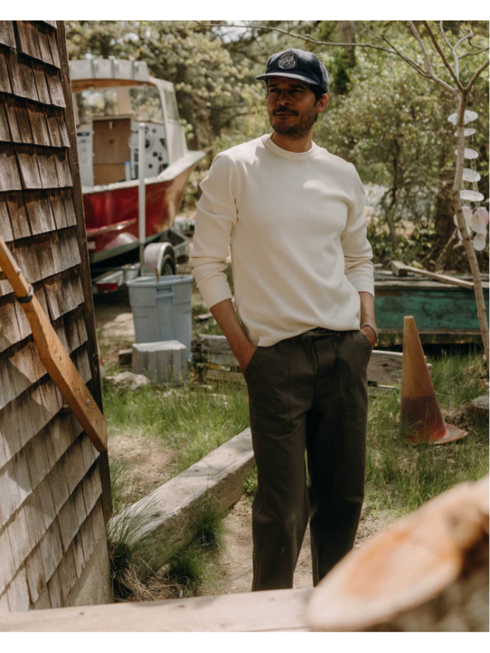 Taylor Stitch Organic Cotton Waffle Crew Vintage White 38